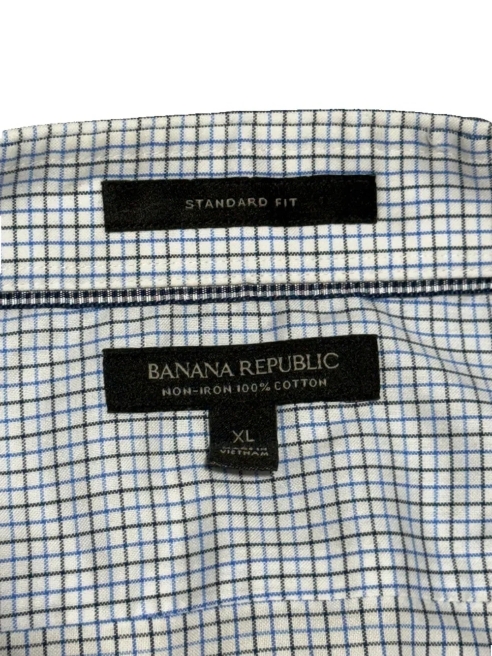 Banana Republic Men Non-Iron Dress Shirt Standard Fit White Blue Check | XL